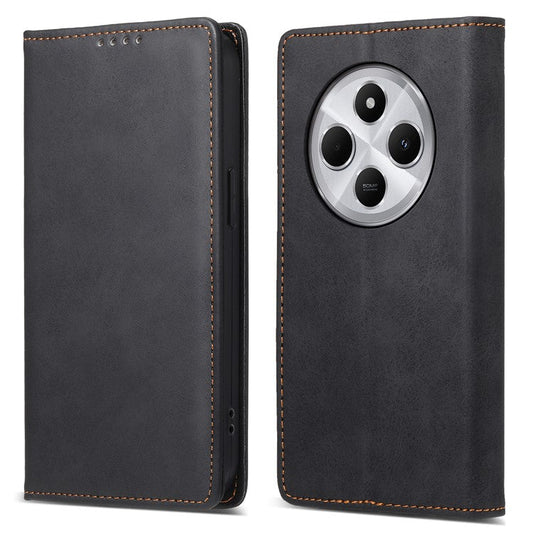 DF-05 Wallet Case For Xiaomi Poco C75 4G / Redmi 14R 5G / 14C 4G RFID Blocking PU Leather Phone Cover - Black