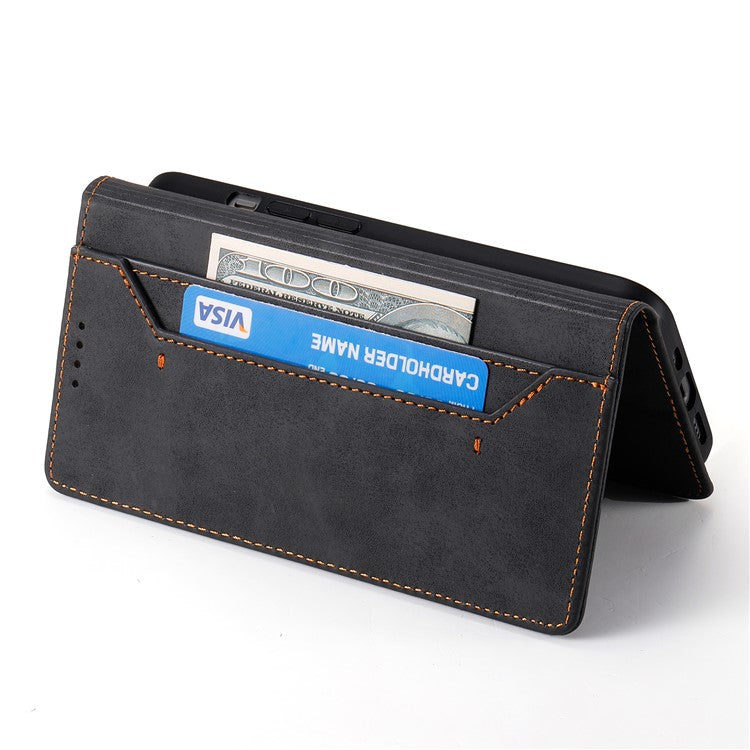 DF-05 Wallet Case For Xiaomi Poco C75 4G / Redmi 14R 5G / 14C 4G RFID Blocking PU Leather Phone Cover - Black