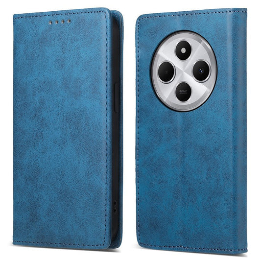 DF-05 Wallet Case For Xiaomi Poco C75 4G / Redmi 14R 5G / 14C 4G RFID Blocking PU Leather Phone Cover - Blue