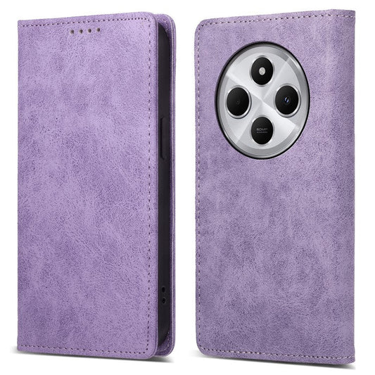 DF-05 Wallet Case For Xiaomi Poco C75 4G / Redmi 14R 5G / 14C 4G RFID Blocking PU Leather Phone Cover - Purple