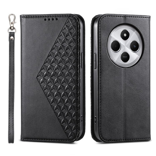 Phone Case For Xiaomi Poco C75 4G / Redmi 14R 5G / 14C 4G Calf Texture PU Leather Phone Cover with Wallet - Black