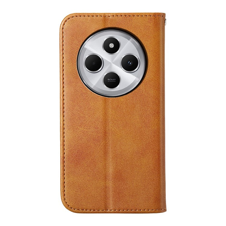 Phone Case For Xiaomi Poco C75 4G / Redmi 14R 5G / 14C 4G Calf Texture PU Leather Phone Cover with Wallet - Yellow