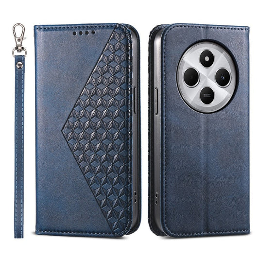 Phone Case For Xiaomi Poco C75 4G / Redmi 14R 5G / 14C 4G Calf Texture PU Leather Phone Cover with Wallet - Blue