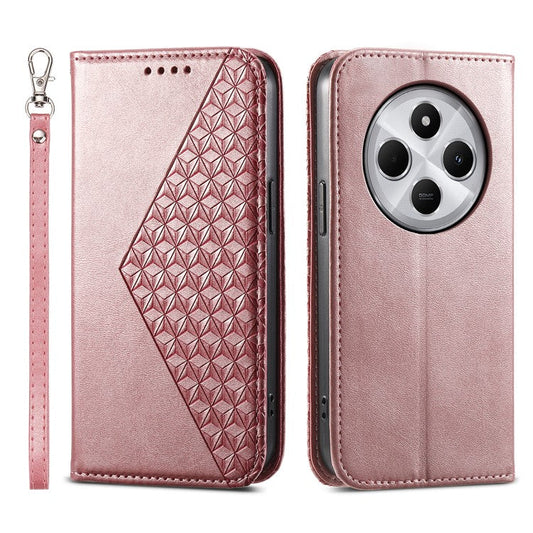Phone Case For Xiaomi Poco C75 4G / Redmi 14R 5G / 14C 4G Calf Texture PU Leather Phone Cover with Wallet - Rose Gold