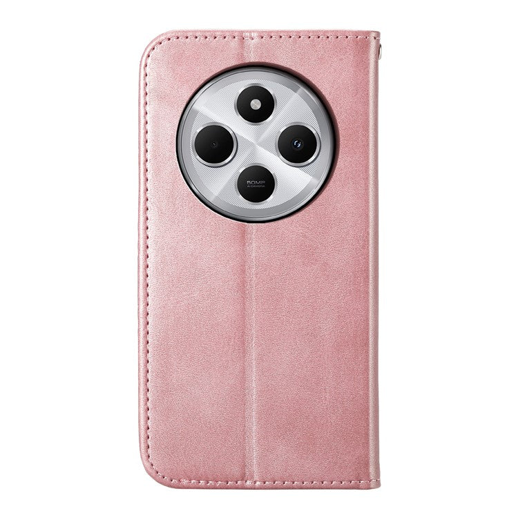 Phone Case For Xiaomi Poco C75 4G / Redmi 14R 5G / 14C 4G Calf Texture PU Leather Phone Cover with Wallet - Rose Gold