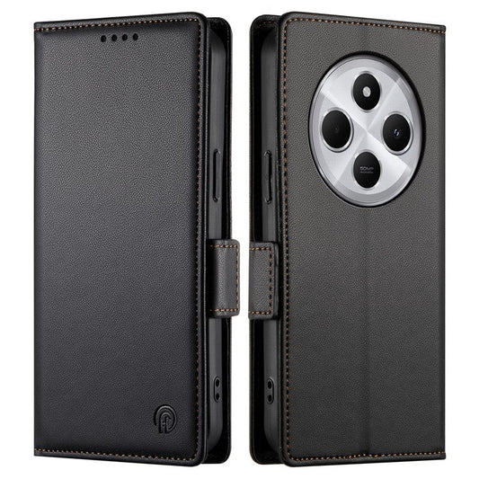 DF-010 Stand Case For Xiaomi Poco C75 4G / Redmi 14R 5G / 14C 4G PU Leather Wallet Phone Cover - Black