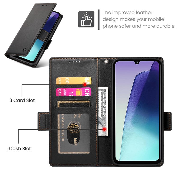 DF-010 Stand Case For Xiaomi Poco C75 4G / Redmi 14R 5G / 14C 4G PU Leather Wallet Phone Cover - Black