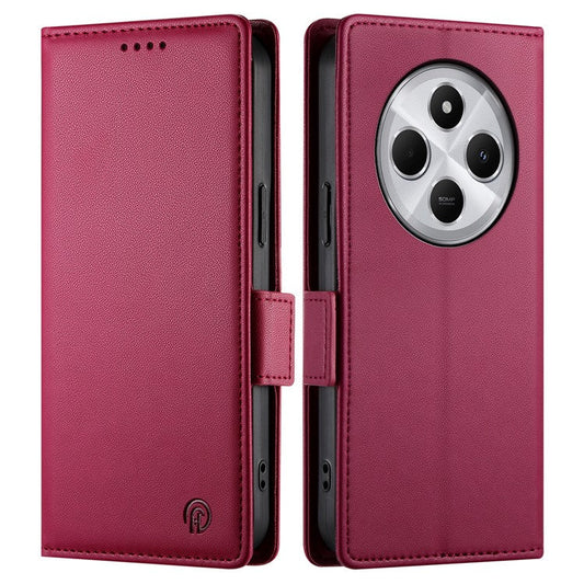 DF-010 Stand Case For Xiaomi Poco C75 4G / Redmi 14R 5G / 14C 4G PU Leather Wallet Phone Cover - Wine Red