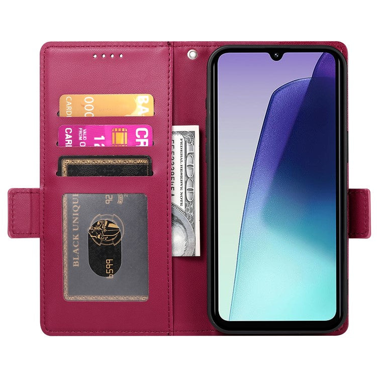 DF-010 Stand Case For Xiaomi Poco C75 4G / Redmi 14R 5G / 14C 4G PU Leather Wallet Phone Cover - Wine Red
