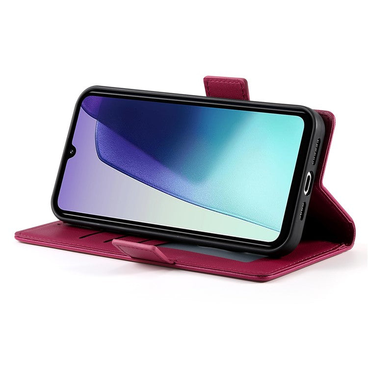 DF-010 Stand Case For Xiaomi Poco C75 4G / Redmi 14R 5G / 14C 4G PU Leather Wallet Phone Cover - Wine Red
