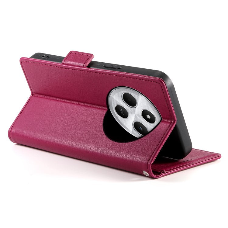 DF-010 Stand Case For Xiaomi Poco C75 4G / Redmi 14R 5G / 14C 4G PU Leather Wallet Phone Cover - Wine Red