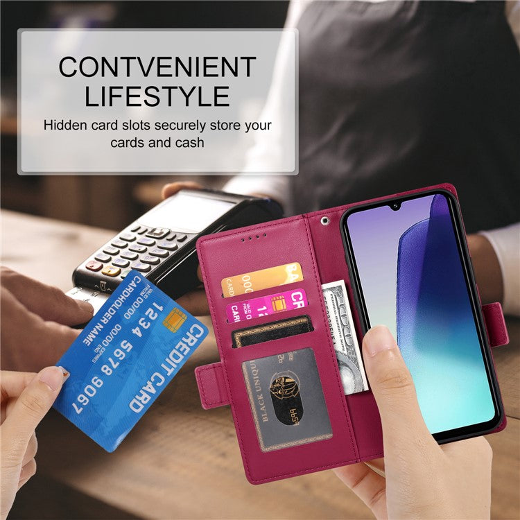 DF-010 Stand Case For Xiaomi Poco C75 4G / Redmi 14R 5G / 14C 4G PU Leather Wallet Phone Cover - Wine Red