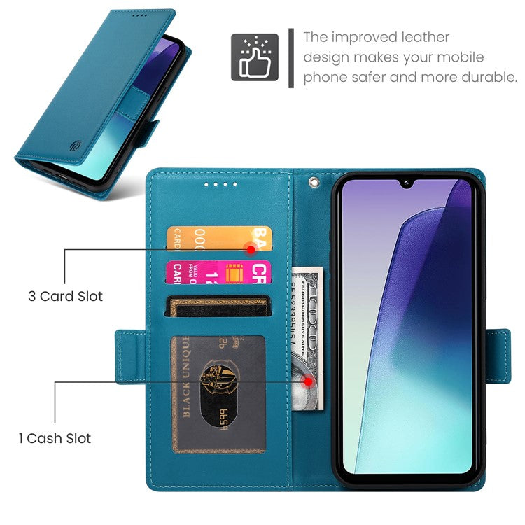 DF-010 Stand Case For Xiaomi Poco C75 4G / Redmi 14R 5G / 14C 4G PU Leather Wallet Phone Cover - Blue