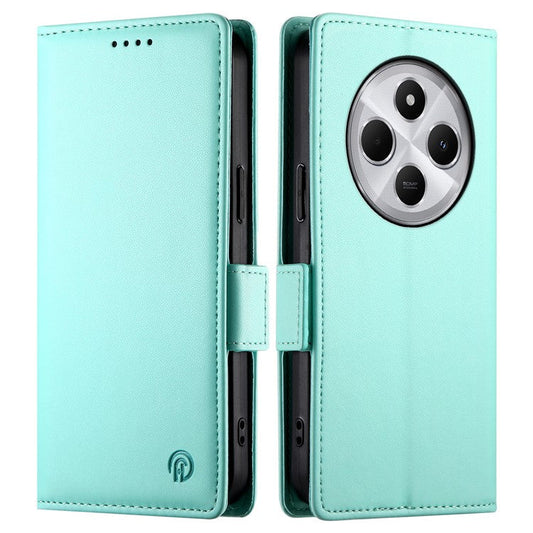 DF-010 Stand Case For Xiaomi Poco C75 4G / Redmi 14R 5G / 14C 4G PU Leather Wallet Phone Cover - Mint Green