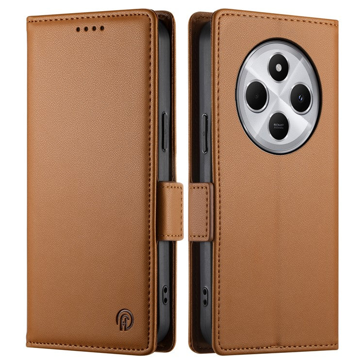 DF-010 Stand Case For Xiaomi Poco C75 4G / Redmi 14R 5G / 14C 4G PU Leather Wallet Phone Cover - Brown