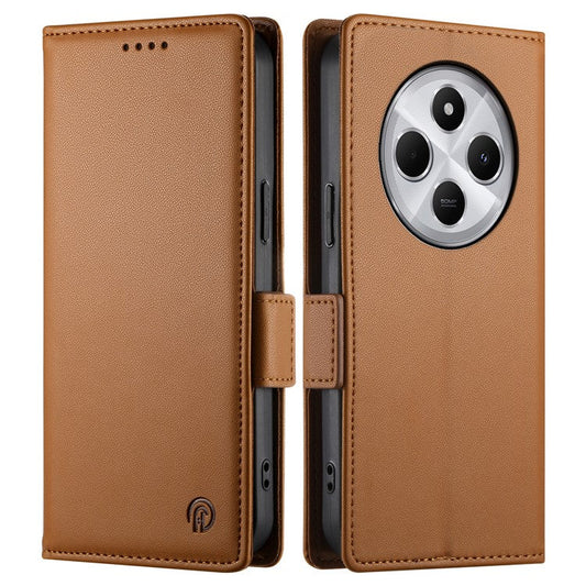 DF-010 Stand Case For Xiaomi Poco C75 4G / Redmi 14R 5G / 14C 4G PU Leather Wallet Phone Cover - Brown