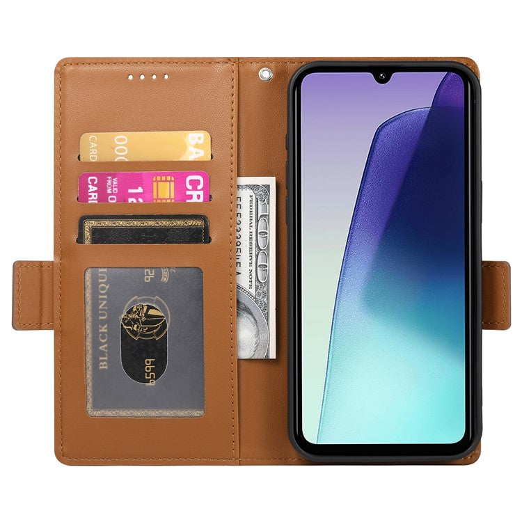 DF-010 Stand Case For Xiaomi Poco C75 4G / Redmi 14R 5G / 14C 4G PU Leather Wallet Phone Cover - Brown