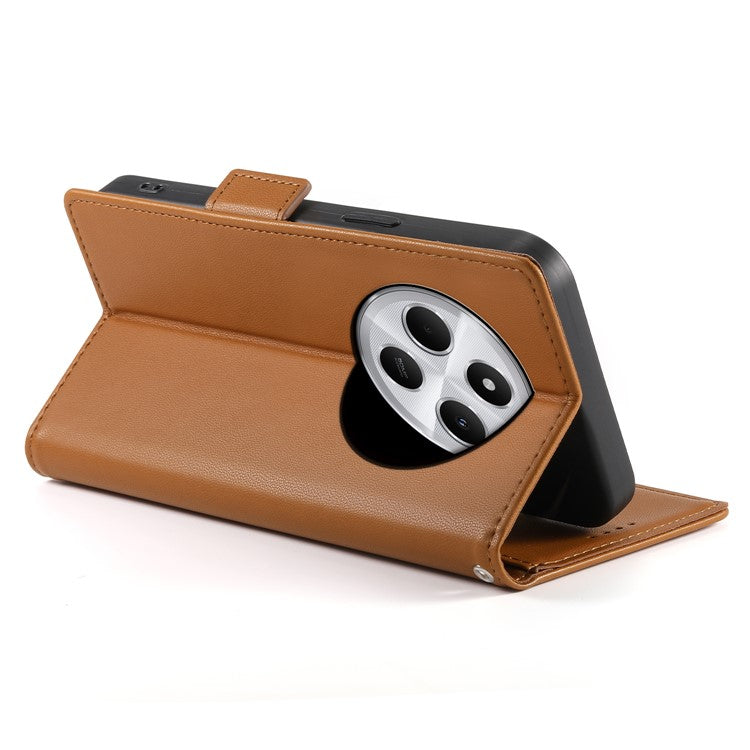 DF-010 Stand Case For Xiaomi Poco C75 4G / Redmi 14R 5G / 14C 4G PU Leather Wallet Phone Cover - Brown