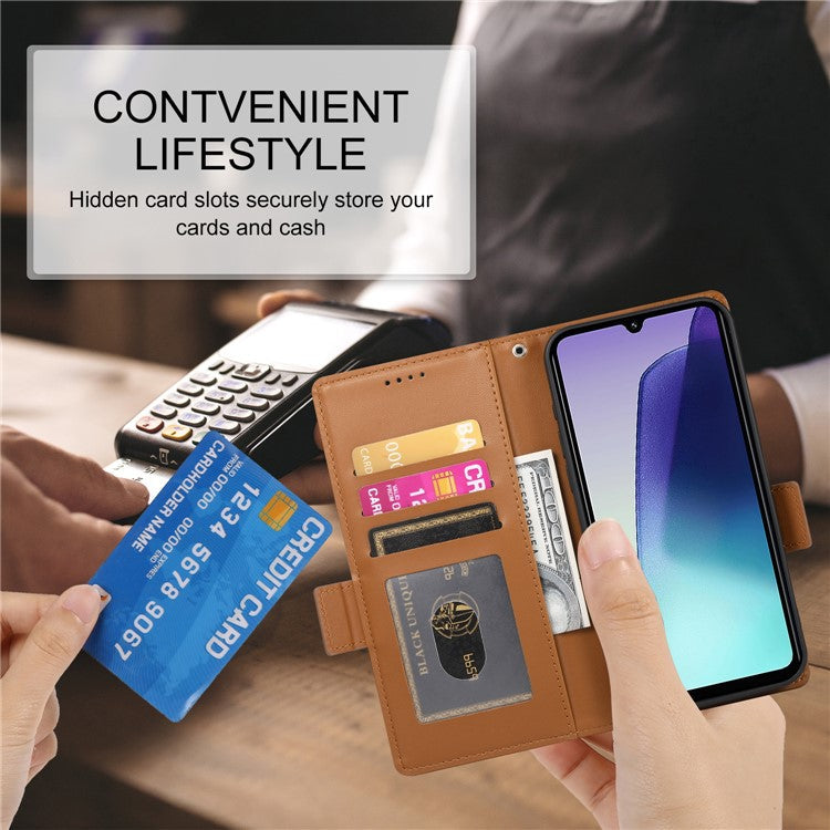 DF-010 Stand Case For Xiaomi Poco C75 4G / Redmi 14R 5G / 14C 4G PU Leather Wallet Phone Cover - Brown