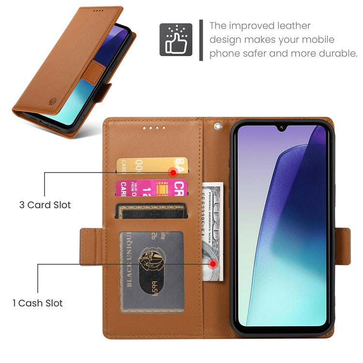 DF-010 Stand Case For Xiaomi Poco C75 4G / Redmi 14R 5G / 14C 4G PU Leather Wallet Phone Cover - Brown