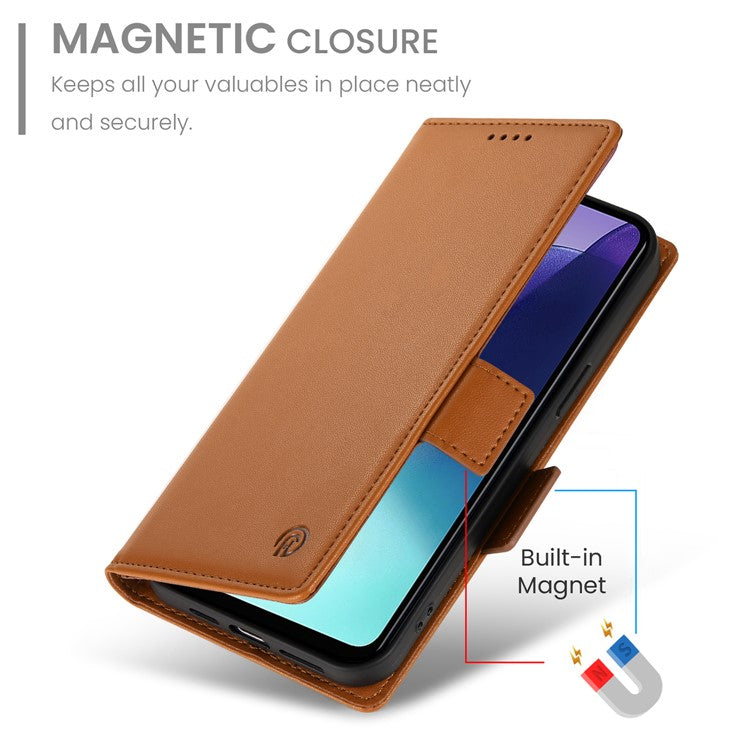 DF-010 Stand Case For Xiaomi Poco C75 4G / Redmi 14R 5G / 14C 4G PU Leather Wallet Phone Cover - Brown