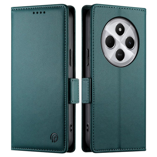 DF-010 Stand Case For Xiaomi Poco C75 4G / Redmi 14R 5G / 14C 4G PU Leather Wallet Phone Cover - Blackish Green