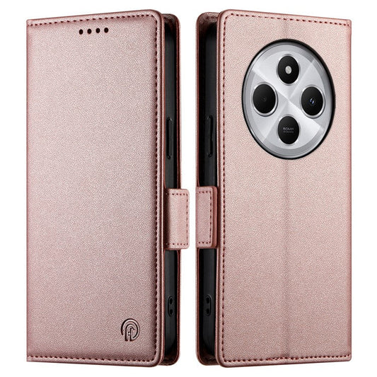DF-010 Stand Case For Xiaomi Poco C75 4G / Redmi 14R 5G / 14C 4G PU Leather Wallet Phone Cover - Rose Gold