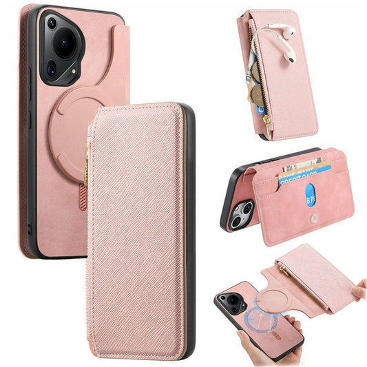 CASENEO For Huawei Pura 70 Ultra Case Cross Texture Leather Detachable Magnetic Phone Cover - Pink