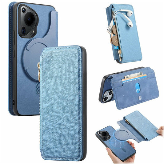 CASENEO For Huawei Pura 70 Ultra Case Cross Texture Leather Detachable Magnetic Phone Cover - Blue