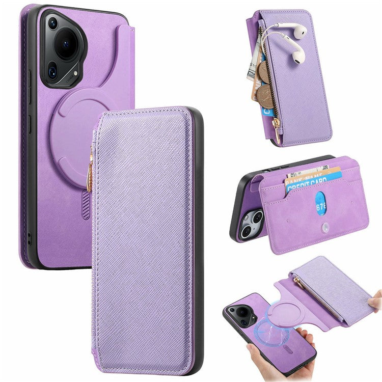 CASENEO For Huawei Pura 70 Ultra Case Cross Texture Leather Detachable Magnetic Phone Cover - Purple