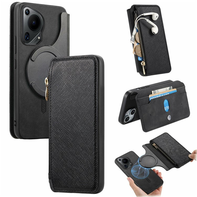 CASENEO For Huawei Pura 70 Ultra Case Cross Texture Leather Detachable Magnetic Phone Cover - Black