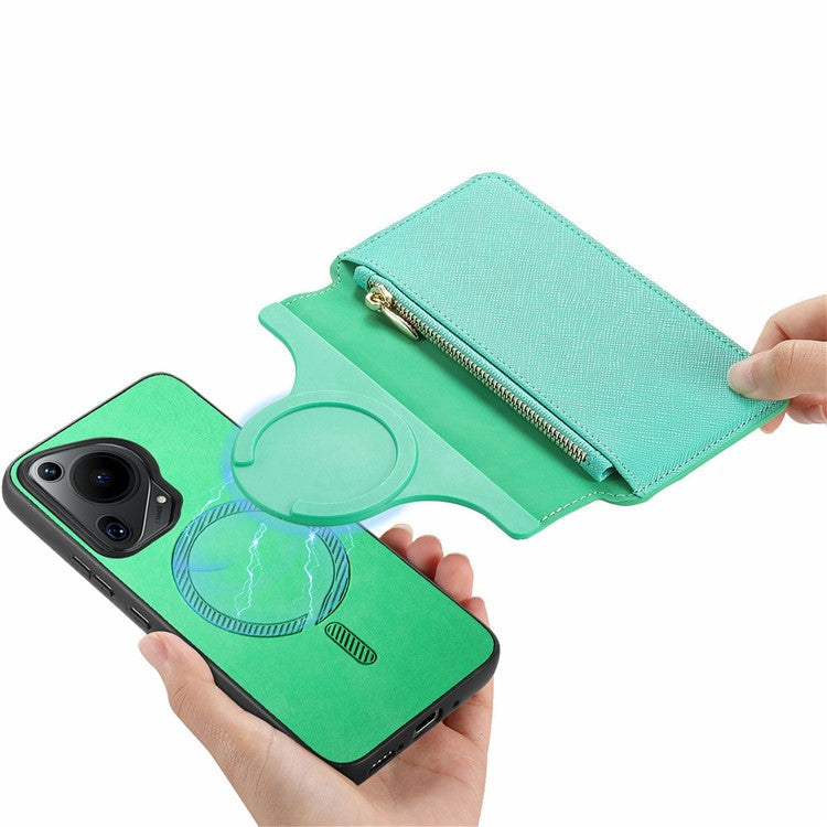 CASENEO For Huawei Pura 70 Ultra Case Cross Texture Leather Detachable Magnetic Phone Cover - Green