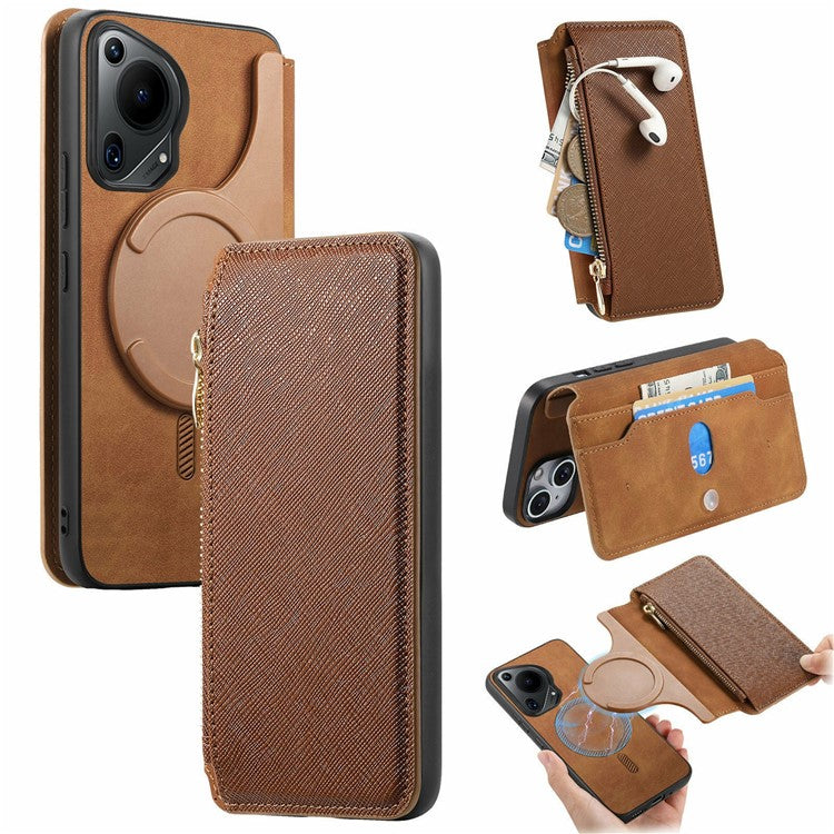 CASENEO For Huawei Pura 70 Ultra Case Cross Texture Leather Detachable Magnetic Phone Cover - Brown