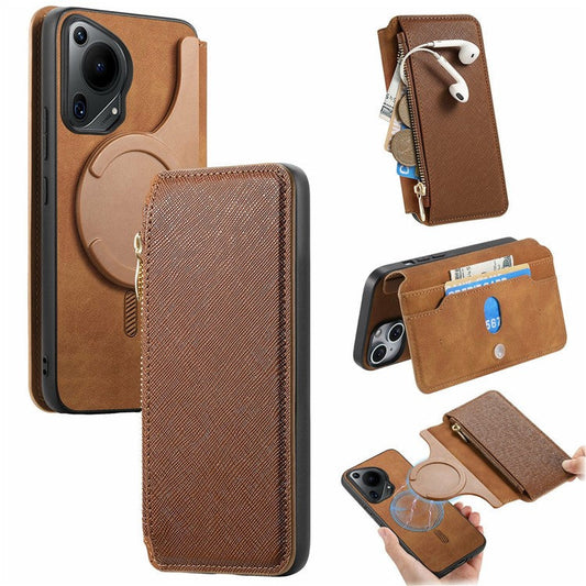 CASENEO For Huawei Pura 70 Ultra Case Cross Texture Leather Detachable Magnetic Phone Cover - Brown