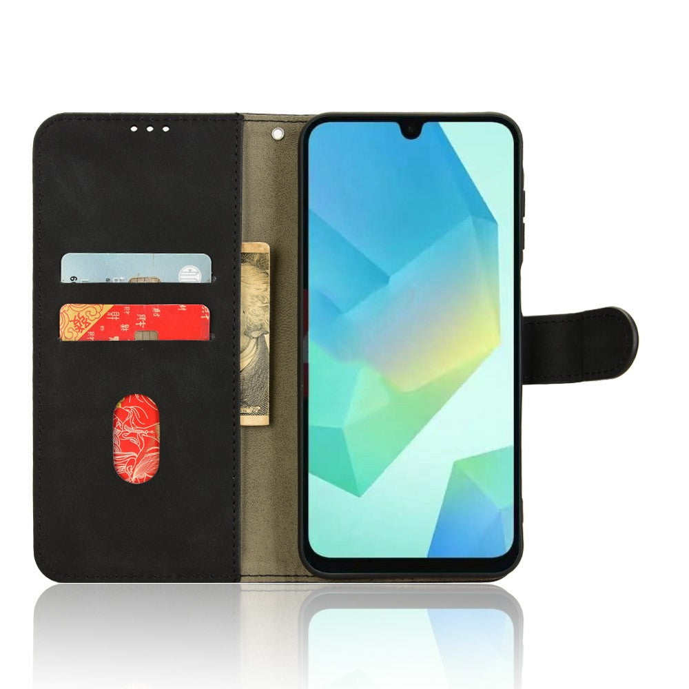 For Samsung Galaxy A16 5G / A16 4G Leather Case Skin-Feel Anti-Drop Wallet Flip Phone Cover - Black