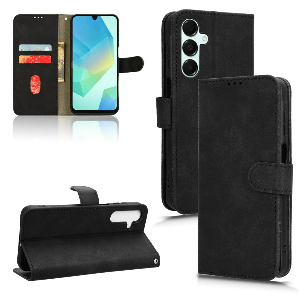 For Samsung Galaxy A16 5G / A16 4G Leather Case Skin-Feel Anti-Drop Wallet Flip Phone Cover - Black