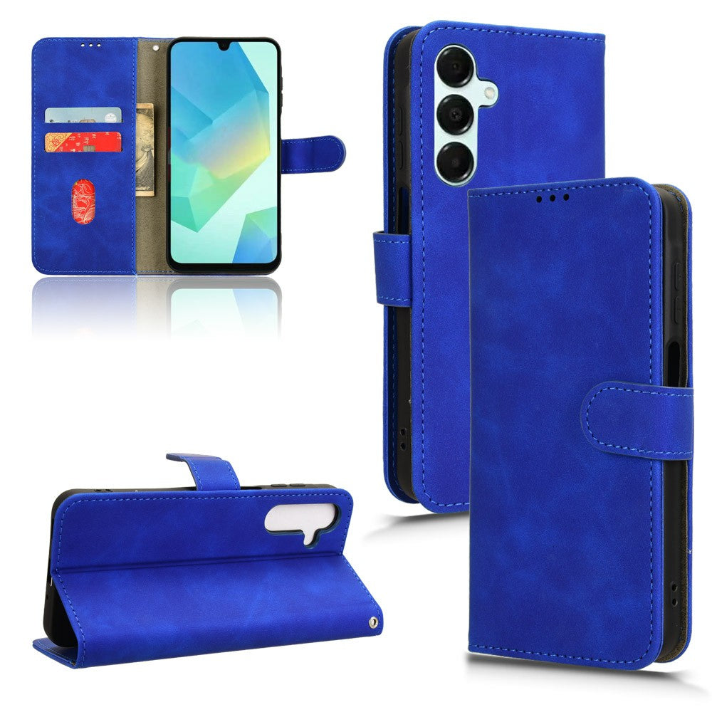 For Samsung Galaxy A16 5G / A16 4G Leather Case Skin-Feel Anti-Drop Wallet Flip Phone Cover - Blue