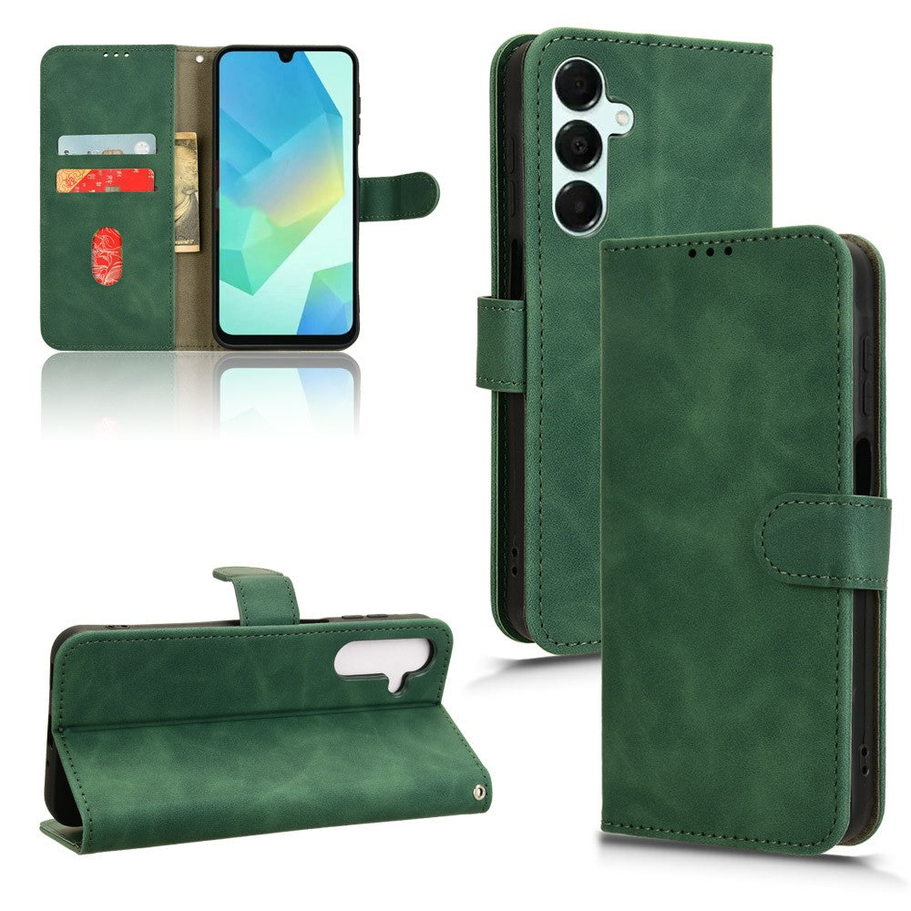 For Samsung Galaxy A16 5G / A16 4G Leather Case Skin-Feel Anti-Drop Wallet Flip Phone Cover - Green