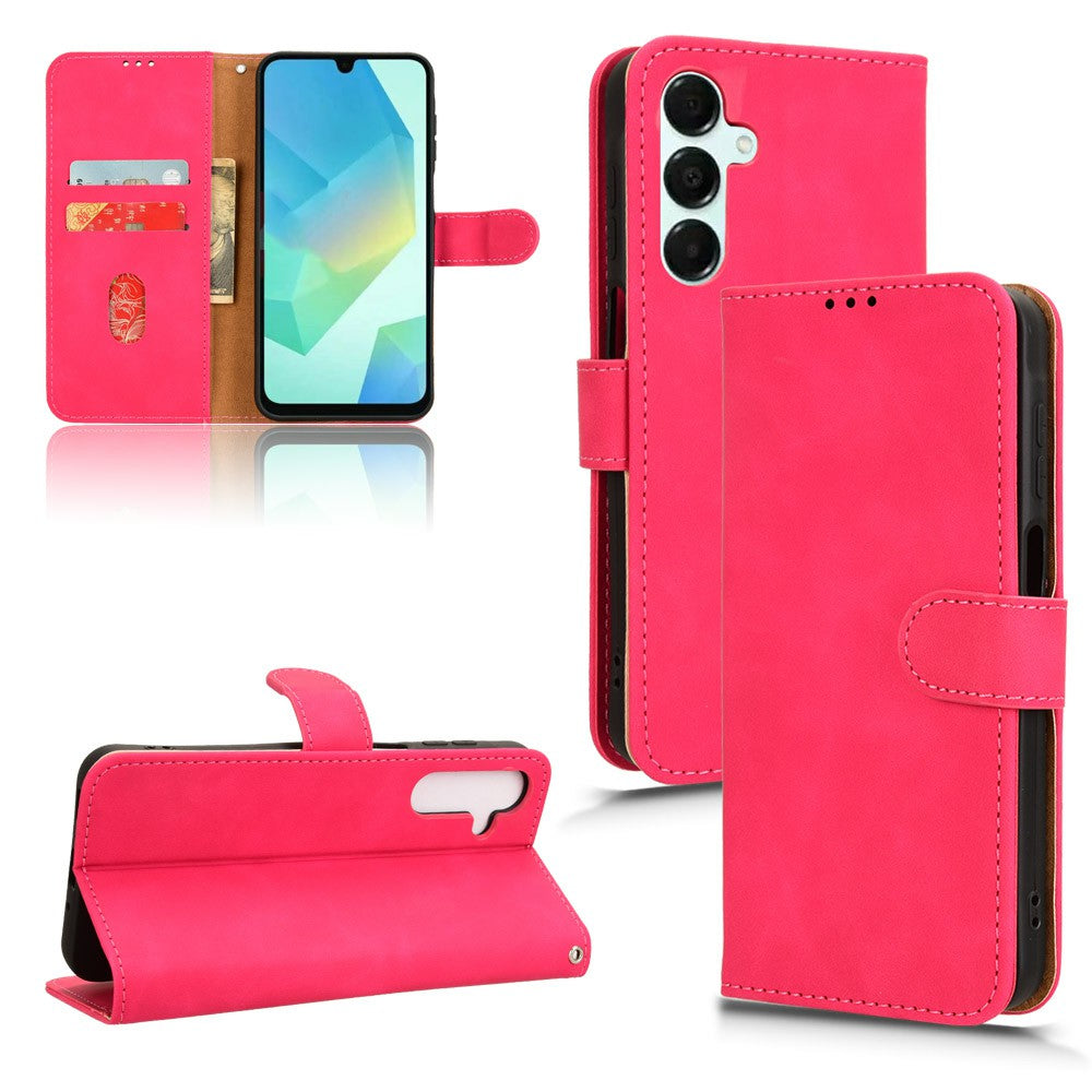 For Samsung Galaxy A16 5G / A16 4G Leather Case Skin-Feel Anti-Drop Wallet Flip Phone Cover - Rose