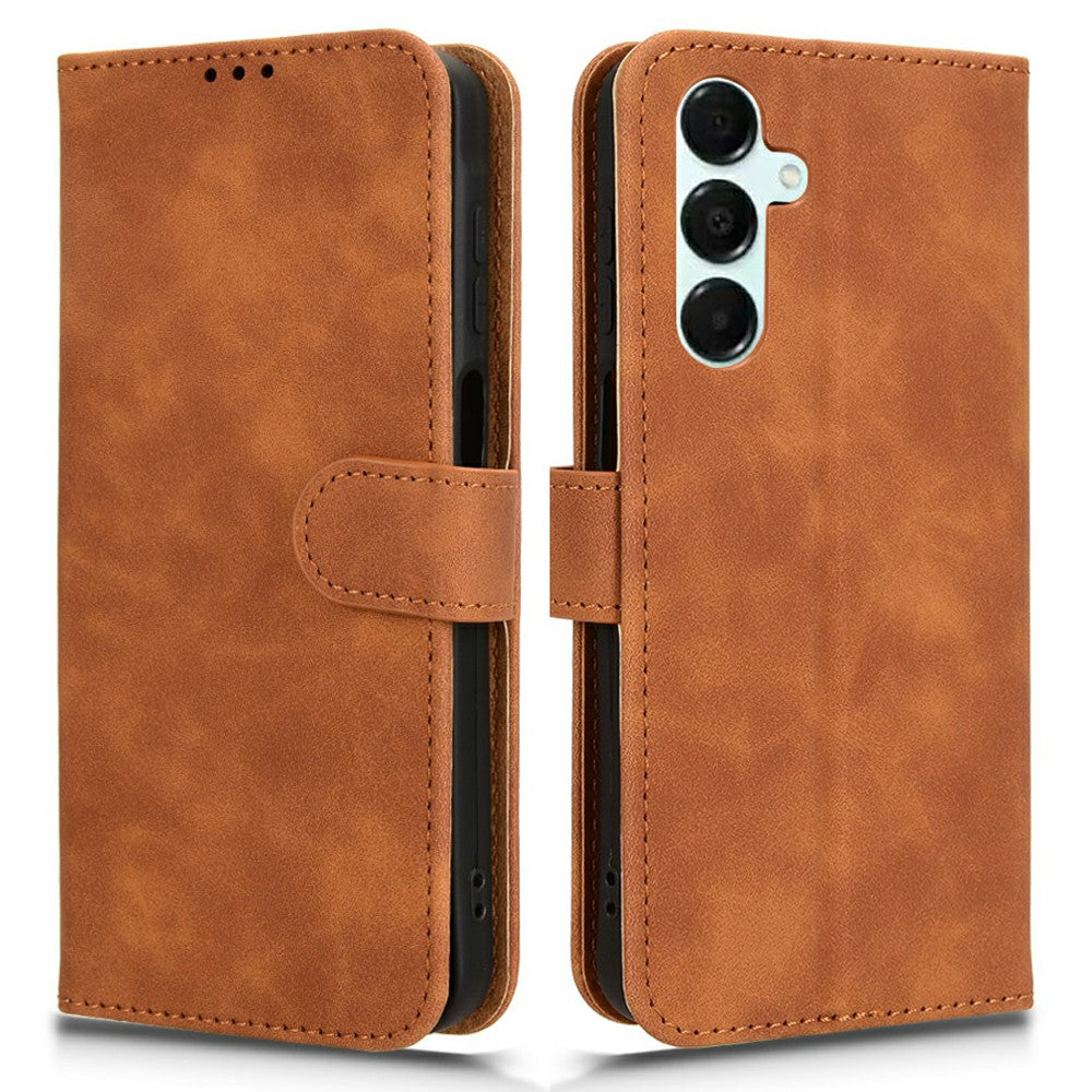 For Samsung Galaxy A16 5G / A16 4G Leather Case Skin-Feel Anti-Drop Wallet Flip Phone Cover - Brown