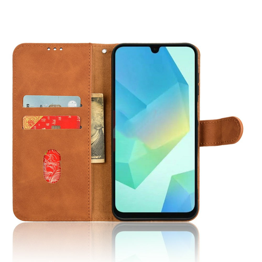 For Samsung Galaxy A16 5G / A16 4G Leather Case Skin-Feel Anti-Drop Wallet Flip Phone Cover - Brown