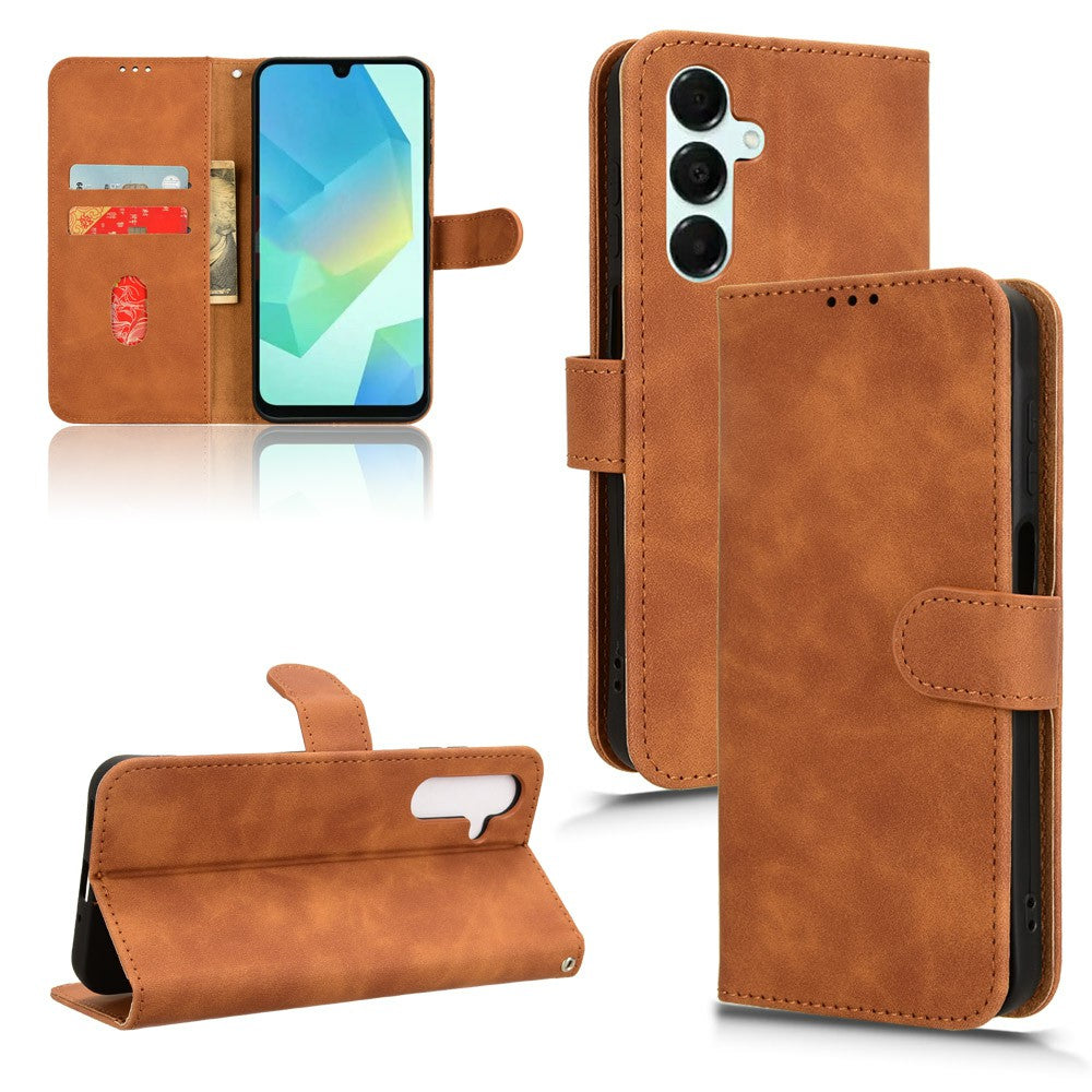 For Samsung Galaxy A16 5G / A16 4G Leather Case Skin-Feel Anti-Drop Wallet Flip Phone Cover - Brown