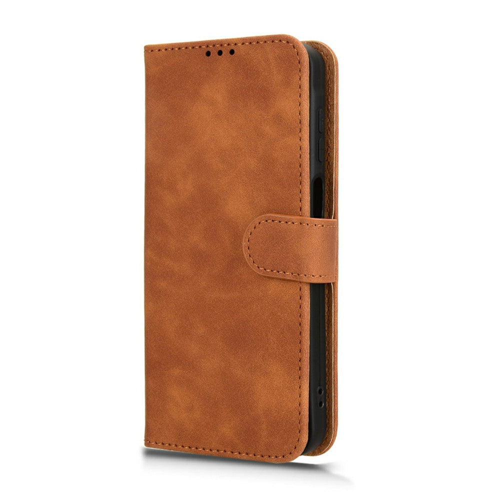 For Samsung Galaxy A16 5G / A16 4G Leather Case Skin-Feel Anti-Drop Wallet Flip Phone Cover - Brown