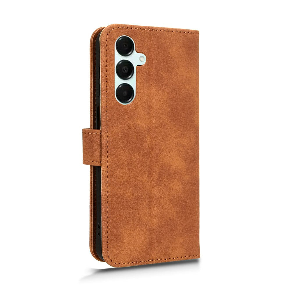 For Samsung Galaxy A16 5G / A16 4G Leather Case Skin-Feel Anti-Drop Wallet Flip Phone Cover - Brown