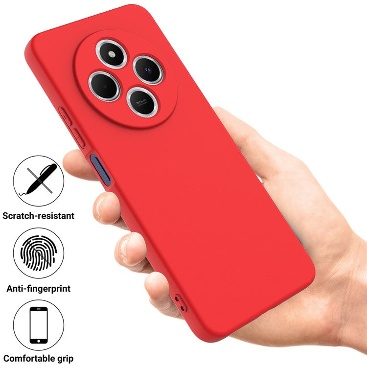 For Xiaomi Poco C75 4G / Redmi 14R 5G / 14C 4G / A4 5G Case Liquid Silicone Anti-Scratch Phone Cover with Hand Strap - Red