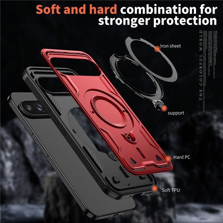 For Google Pixel 9 Pro XL Case Compatible with MagSafe Military Protection PC+TPU Kickstand Phone Cover - Red