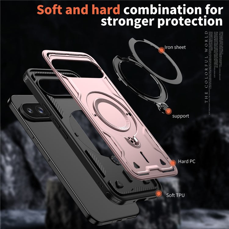 For Google Pixel 9 Pro XL Case Compatible with MagSafe Military Protection PC+TPU Kickstand Phone Cover - Rose Gold