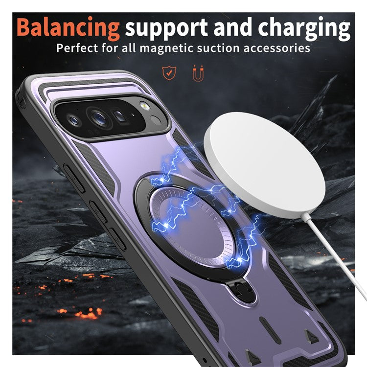 For Google Pixel 9 Pro XL Case Compatible with MagSafe Military Protection PC+TPU Kickstand Phone Cover - Purple