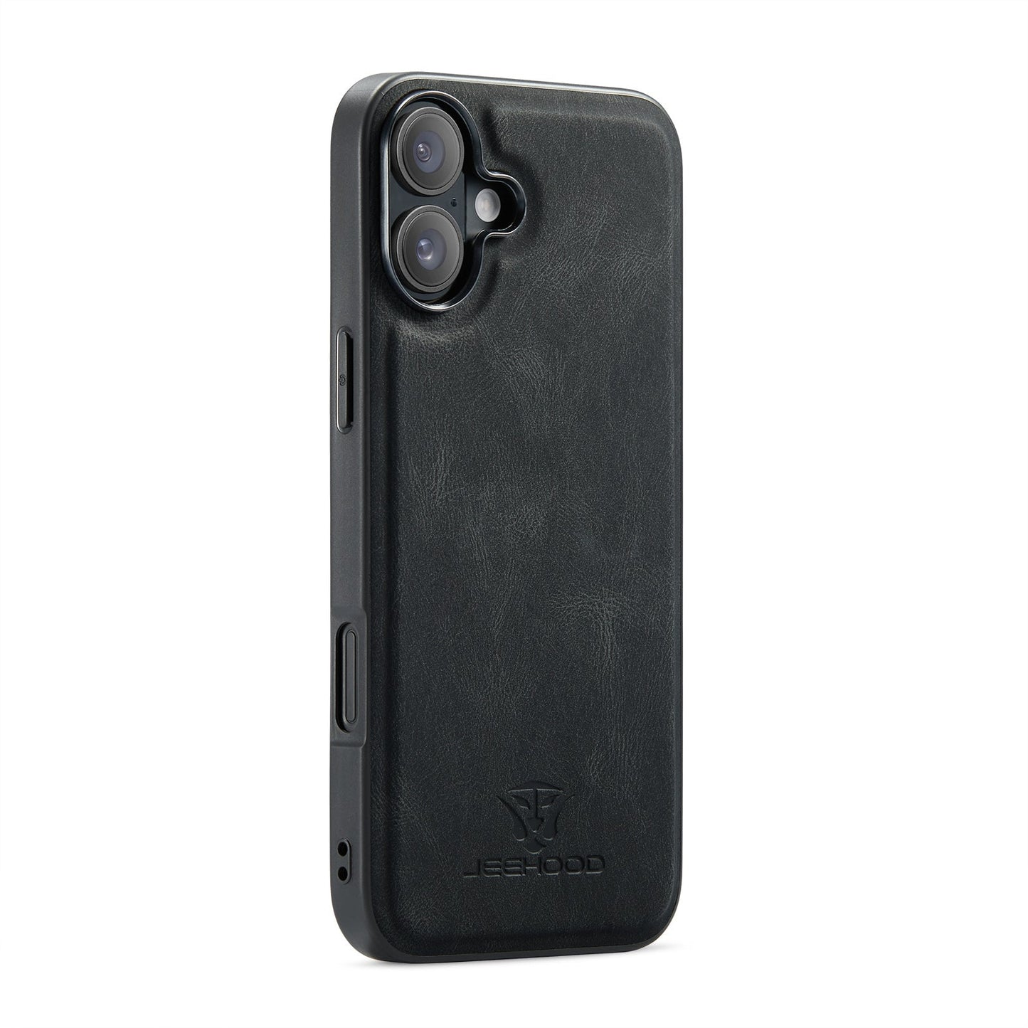 For iPhone 16 Plus Case JEEHOOD J01 Retro Leather + TPU Phone Cover Detachable Magnetic Card Holder - Black
