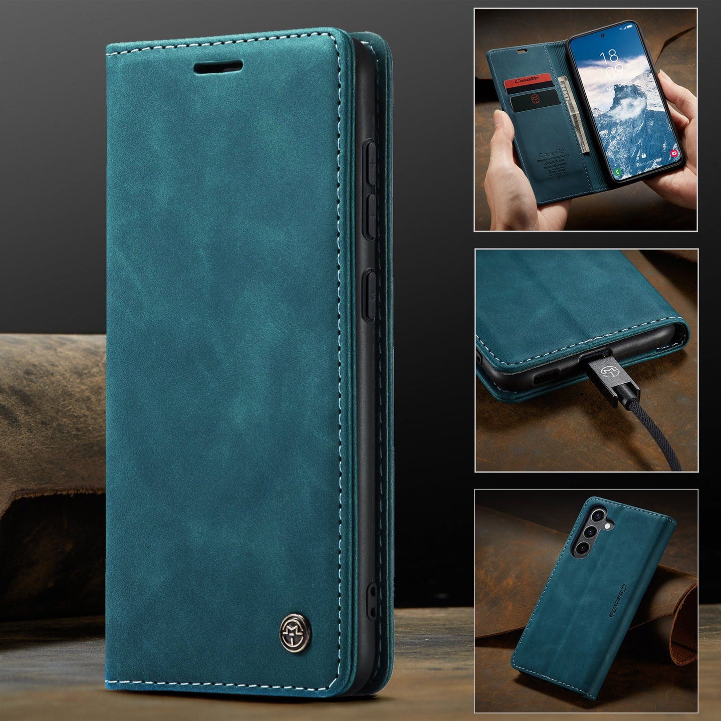 For Samsung Galaxy S24 FE Case CASEME 013 Series Card Holder Stand Leather Phone CoverCaseMe - Blue